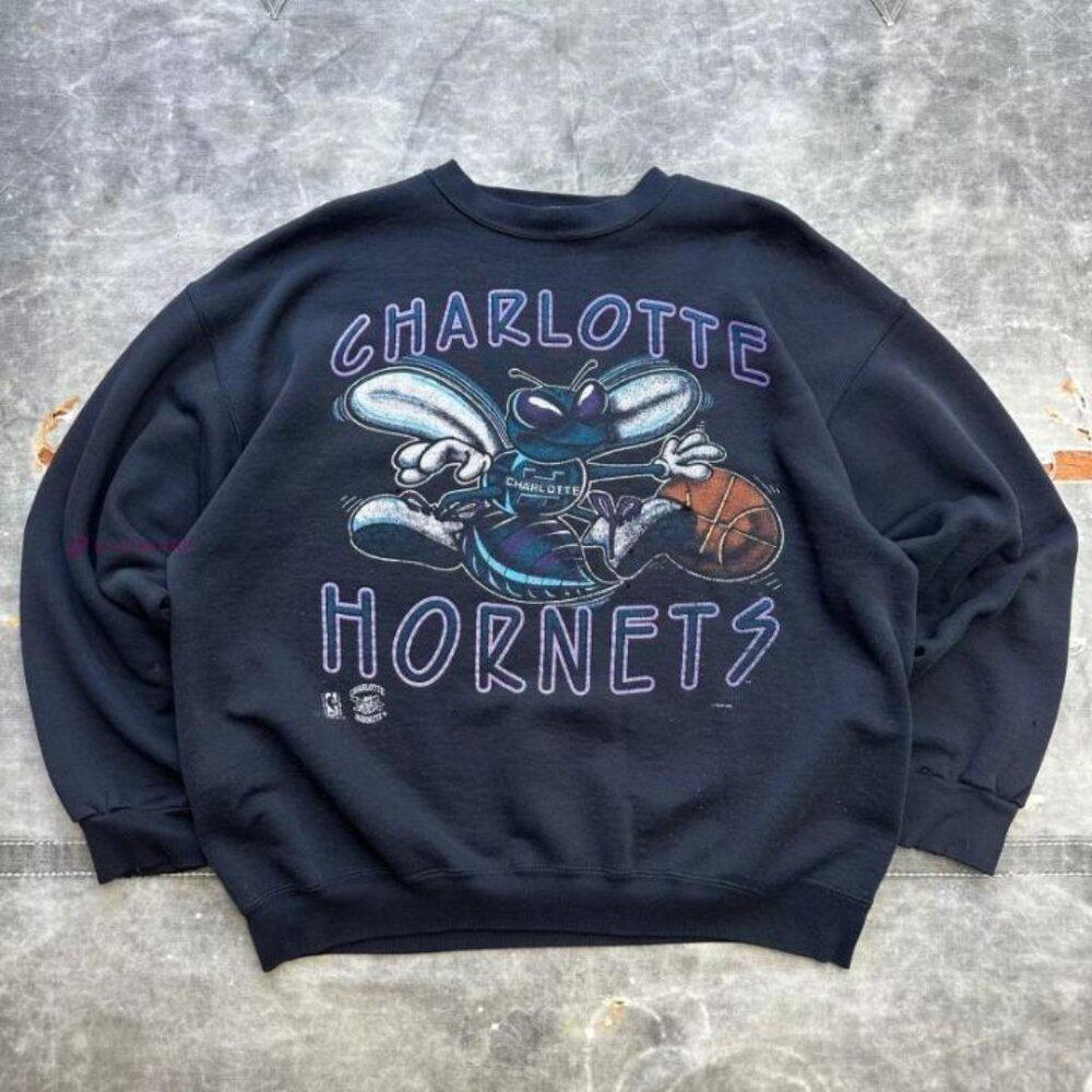 Charlotte Hornets Nba Crewneck Sweatshirt 90S Black Teresafarnell55